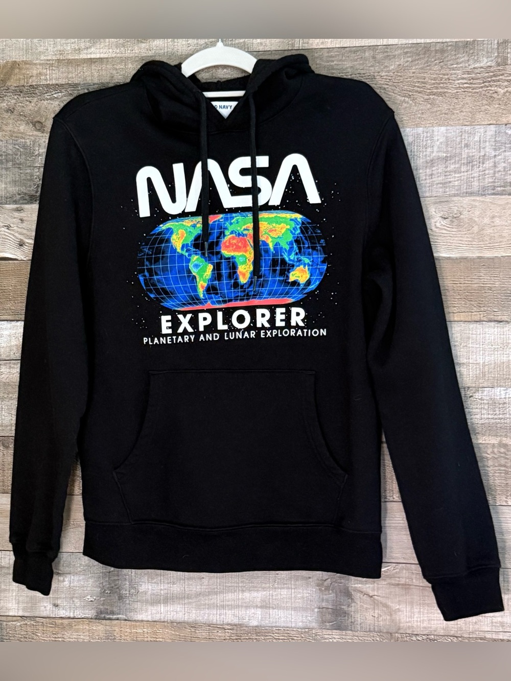 Excellent Condition Unisex Old Navy Black NASA Explorer Hoodie Size Adult Small